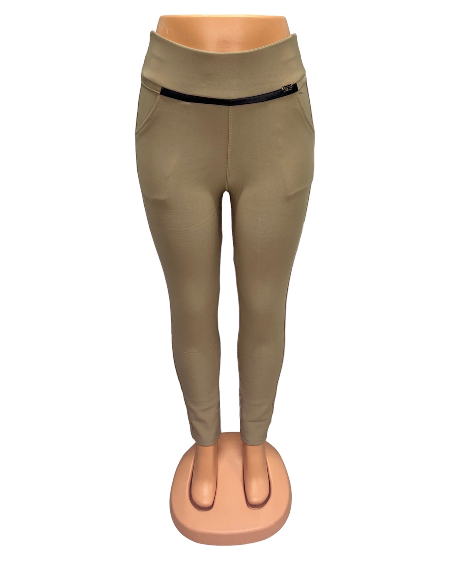 -COMFORTBROEK BEIGE MET ZWARTE STREEP