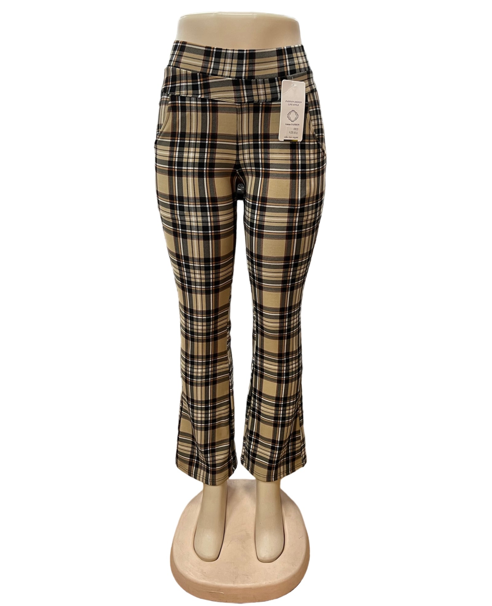 -COMFORTBROEK BRUIN BEIGE GERUIT FLARED