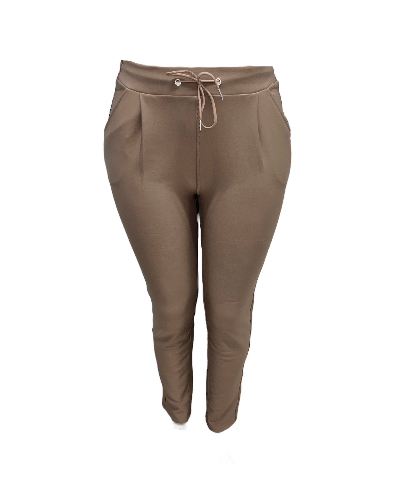 -COMFORTBROEK TAUPE MET VETER