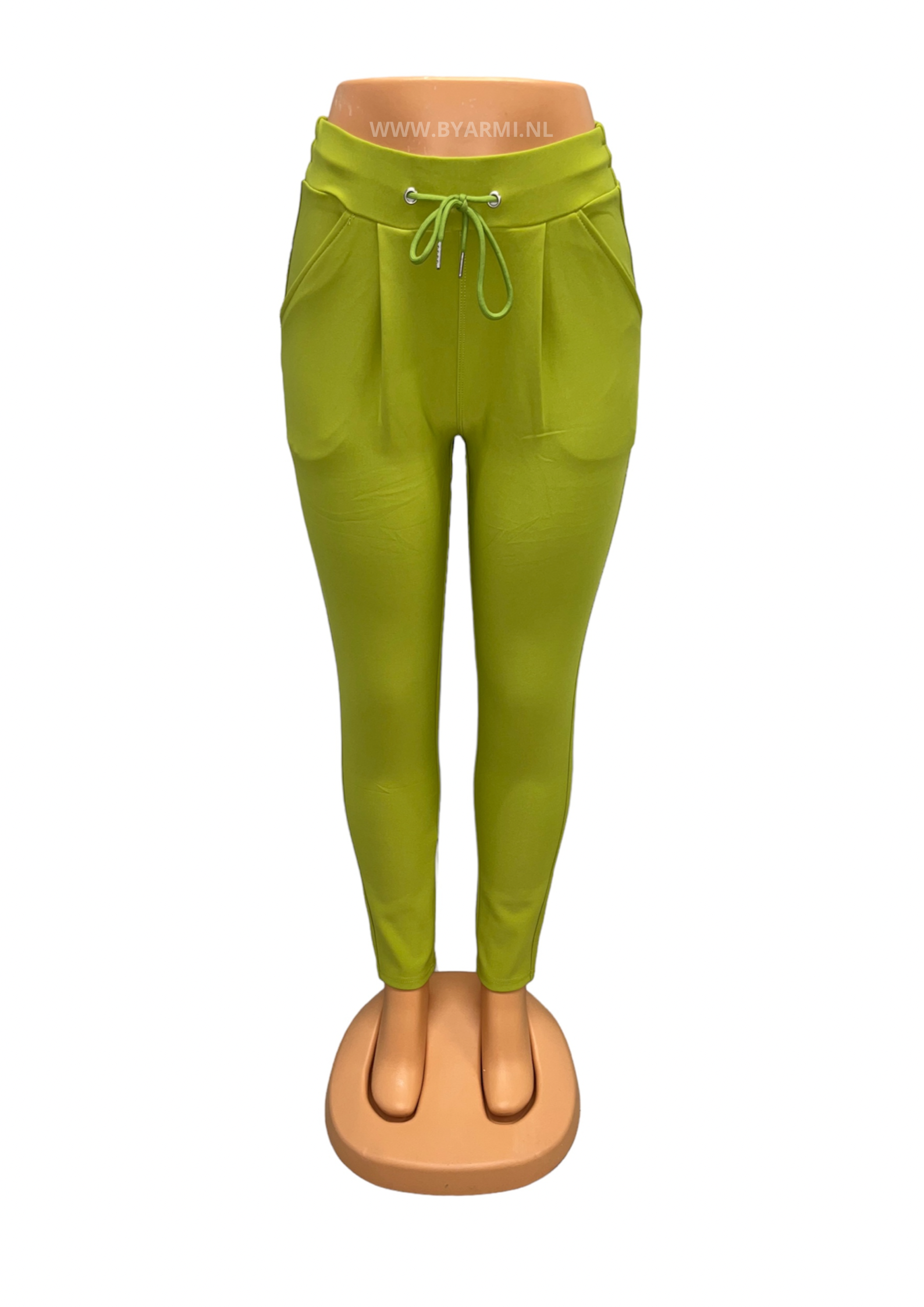 -COMFORTBROEK APPELGROEN MET VETER