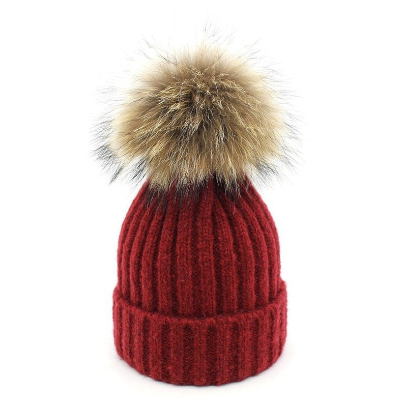 -RODE DAMES MUTS MET POMPON