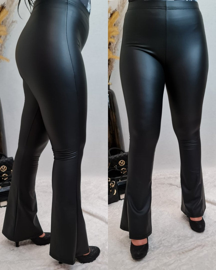 -ZWARTE FLARED LEREN LEGGING