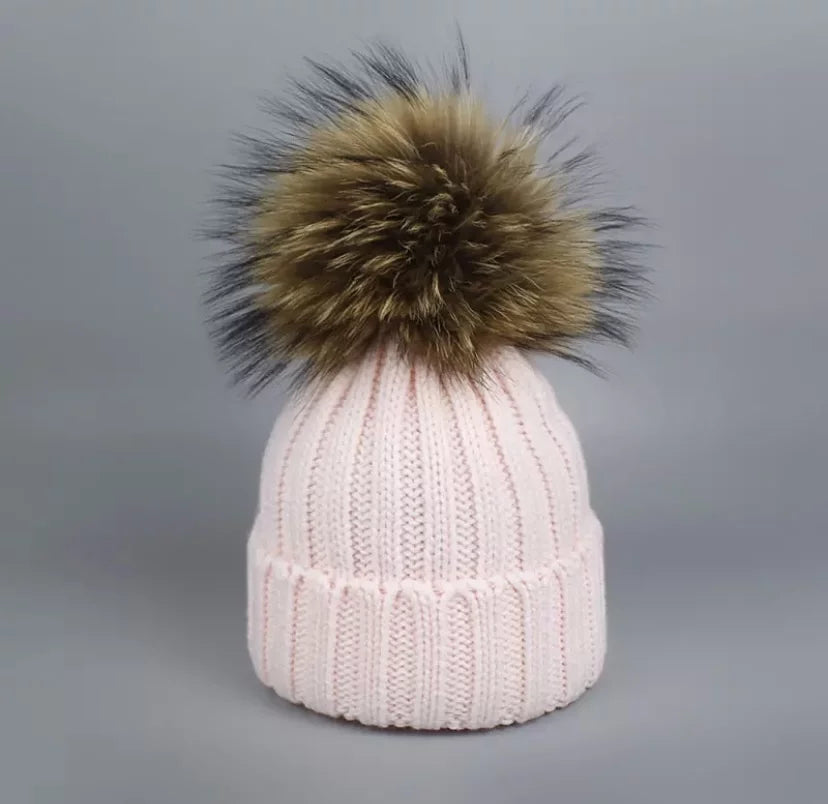 -ROZE DAMES MUTS MET POMPON