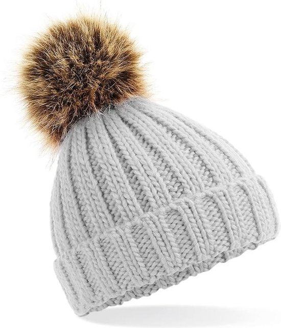 -GRIJZE DAMES MUTS MET POMPON