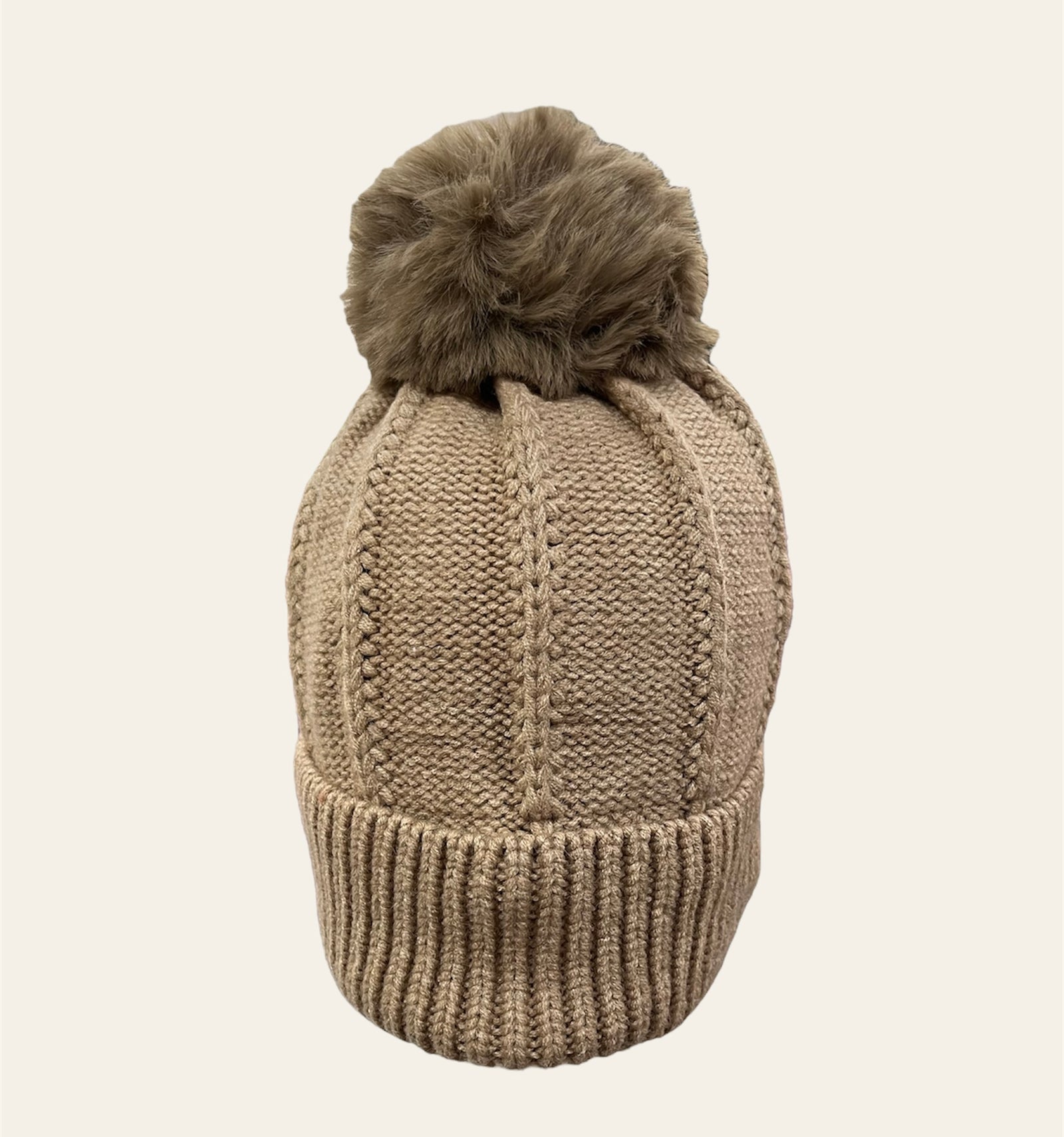 -BEIGE DAMES MUTS MET POMPON